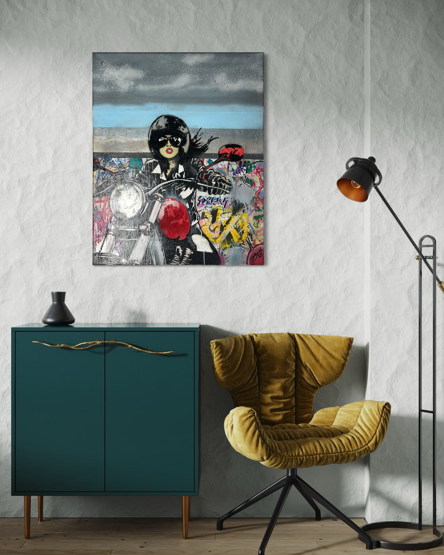 Biker Girl Spray Painted Canvas 60cm x 60cm