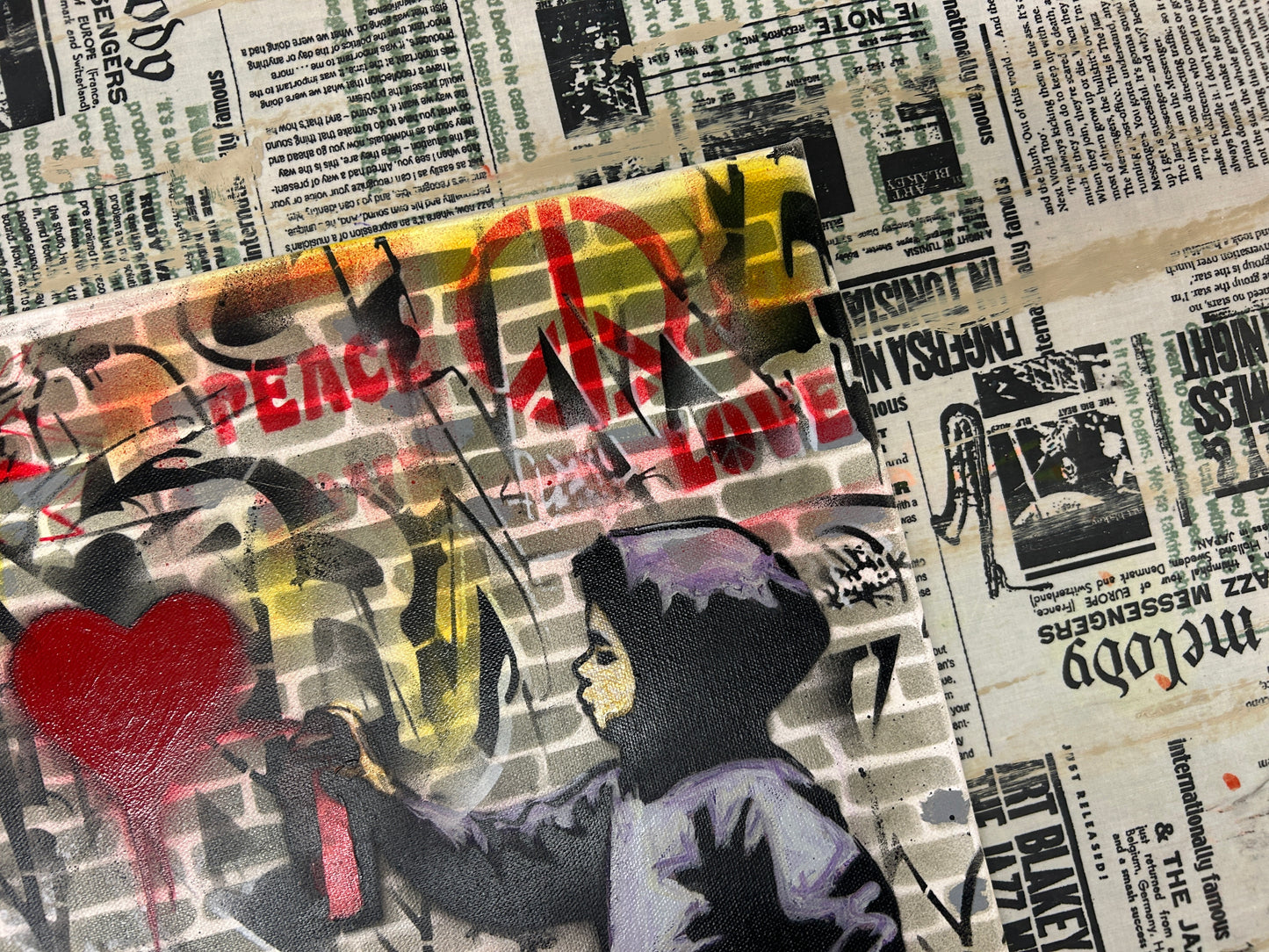 Banksy Style Spray Painted Canvas 60cm x 60cm