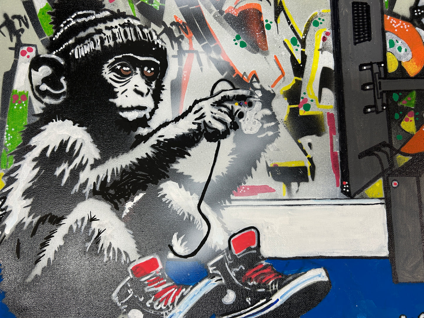 Monkey Gamer Spray Painted Canvas 40x30cm