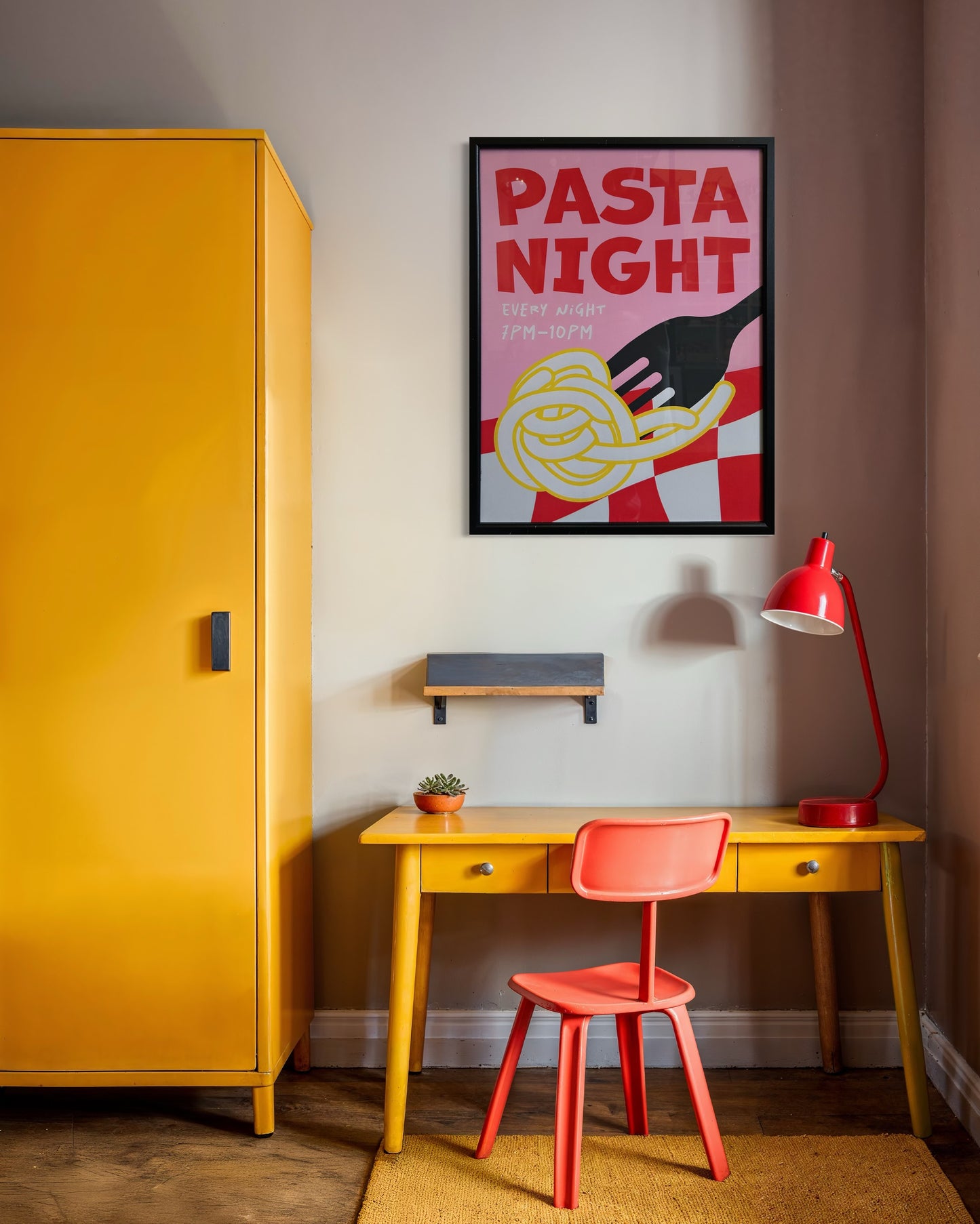 Pasta Night Retro Print (Framed)