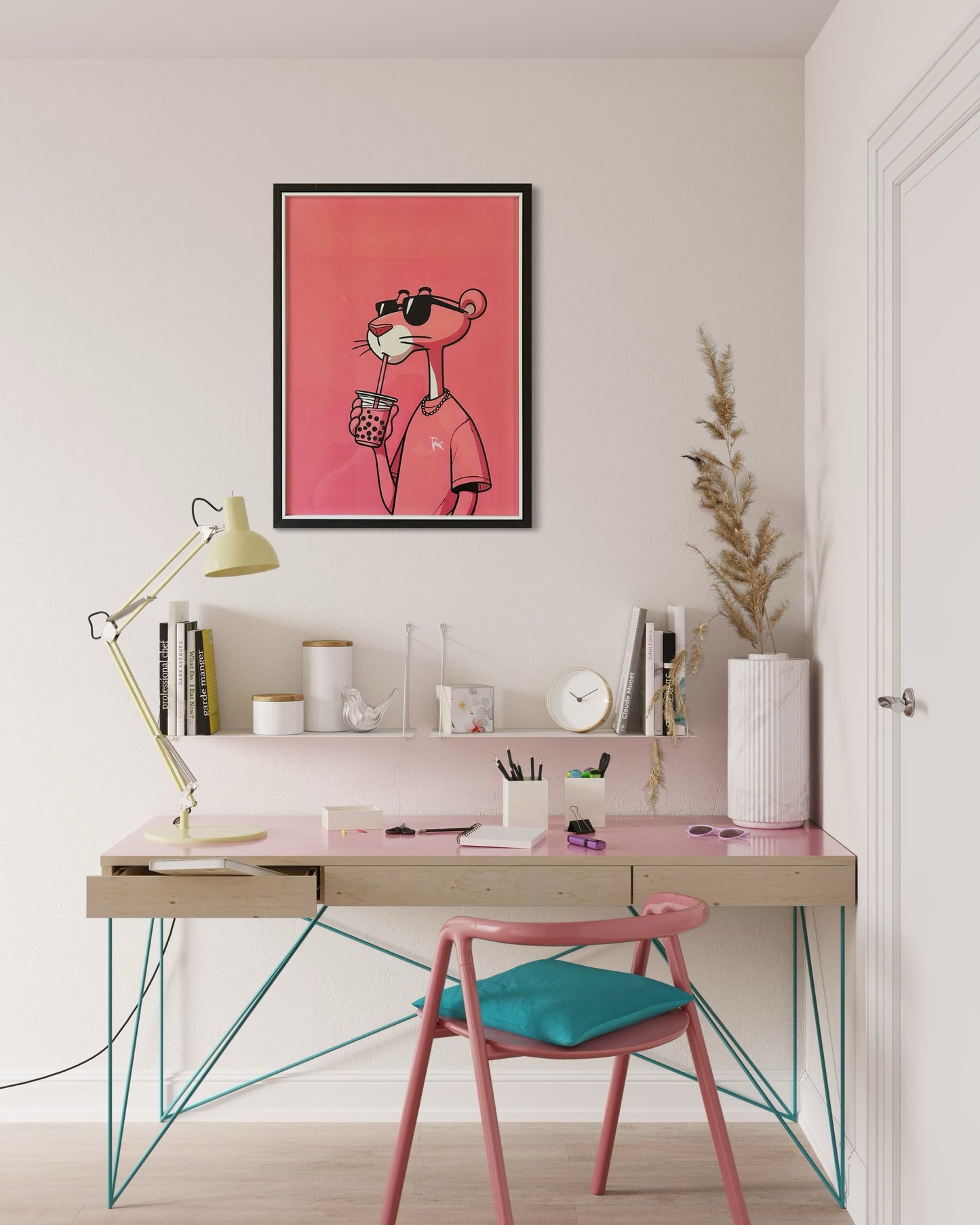 Pink Panther Bubble Tea Pop Art (Framed)