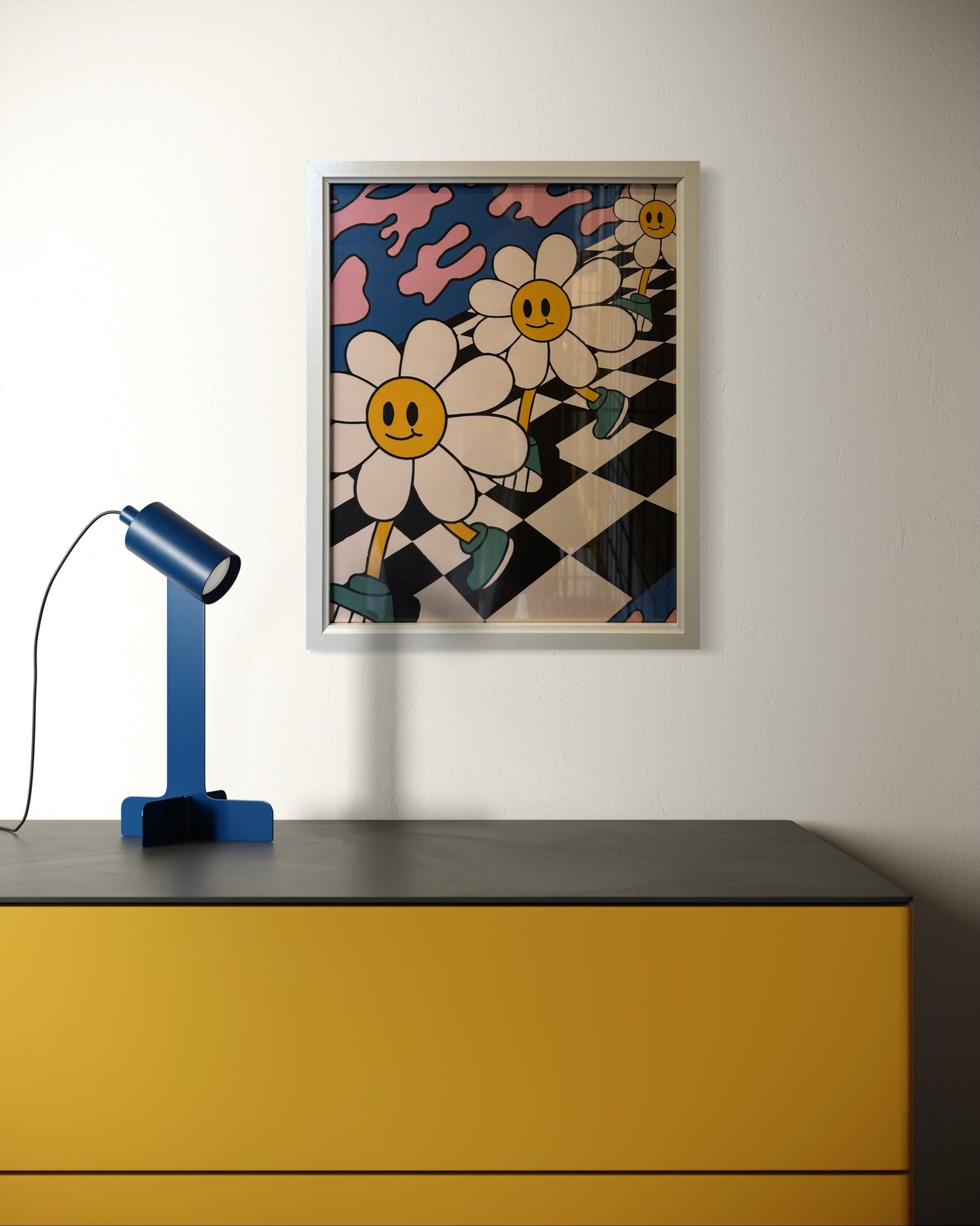 Smiley Flowers Pop Art Print (Framed)