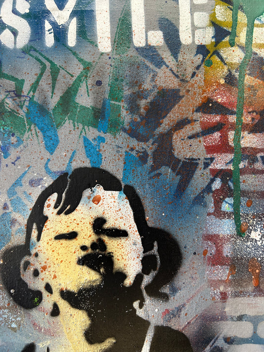 Smile Graffiti Stencil Canvas - S.Brown 30cm x 25cm
