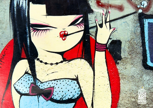 Miss Van Street Art Girl in Blue Dress (Framed) 50cm x 40cm