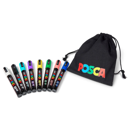 POSCA Markers - PC-5M - Set of 8 Paint Markers + Carrying Pouch