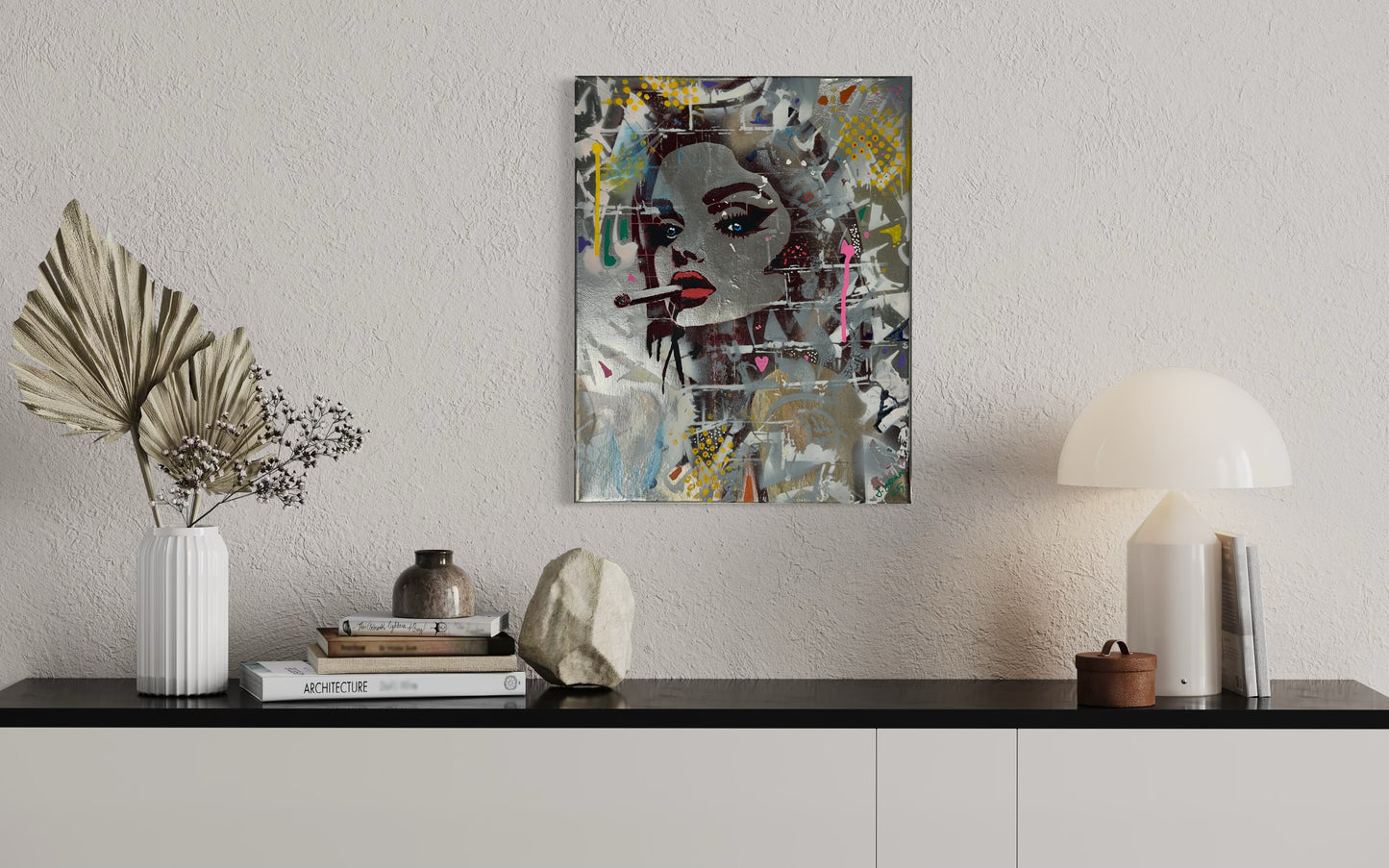 Rockstar Girl Spray Painted Canvas 36x28cm