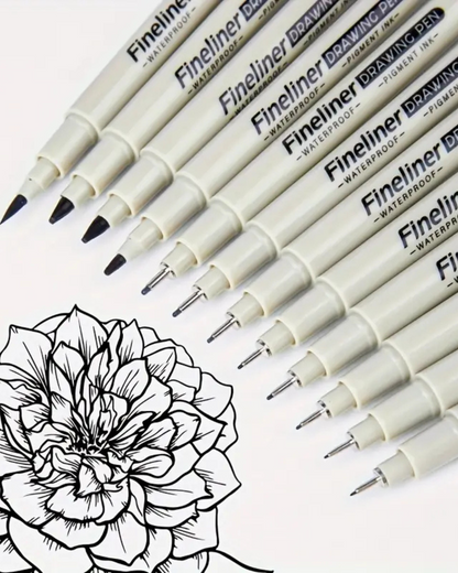 12pcs Black Micro Fine Line Pen Set