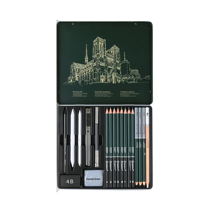19 Piece Art Supplies Set | Including Pencils, Erasers, Pencil Sharpeners, Craft Knives, and Other Drawing Tools