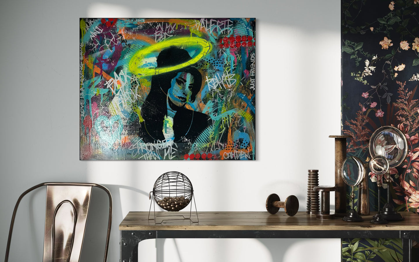 Amy In Neon Spray Painted Canvas 50x40cm