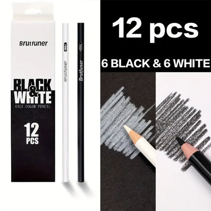 6 Black And 6 White Pencils Oil-Based Coloured Pencils
