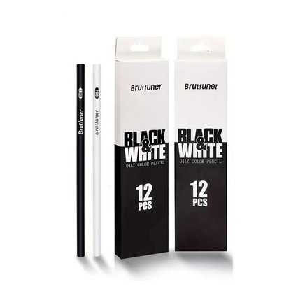 6 Black And 6 White Pencils Oil-Based Coloured Pencils