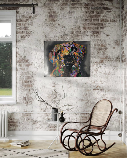 Colourful Dog Canvas - S.Brown 36cm x 28cm