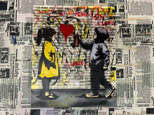 Banksy Style Spray Painted Canvas 60cm x 60cm