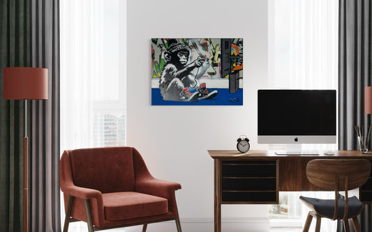 Monkey Gamer Spray Painted Canvas 40x30cm