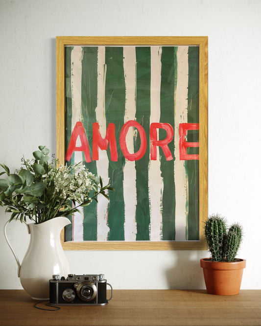 Amore Striped Typography Print (Framed)