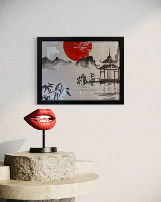 Japanese Pagoda Landscape Print (Framed)