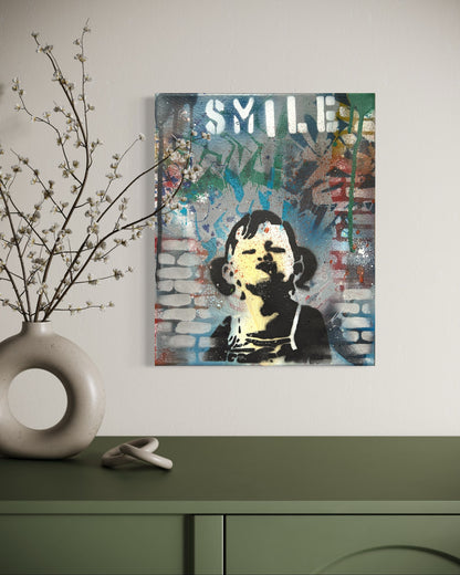Smile Graffiti Stencil Canvas - S.Brown 30cm x 25cm