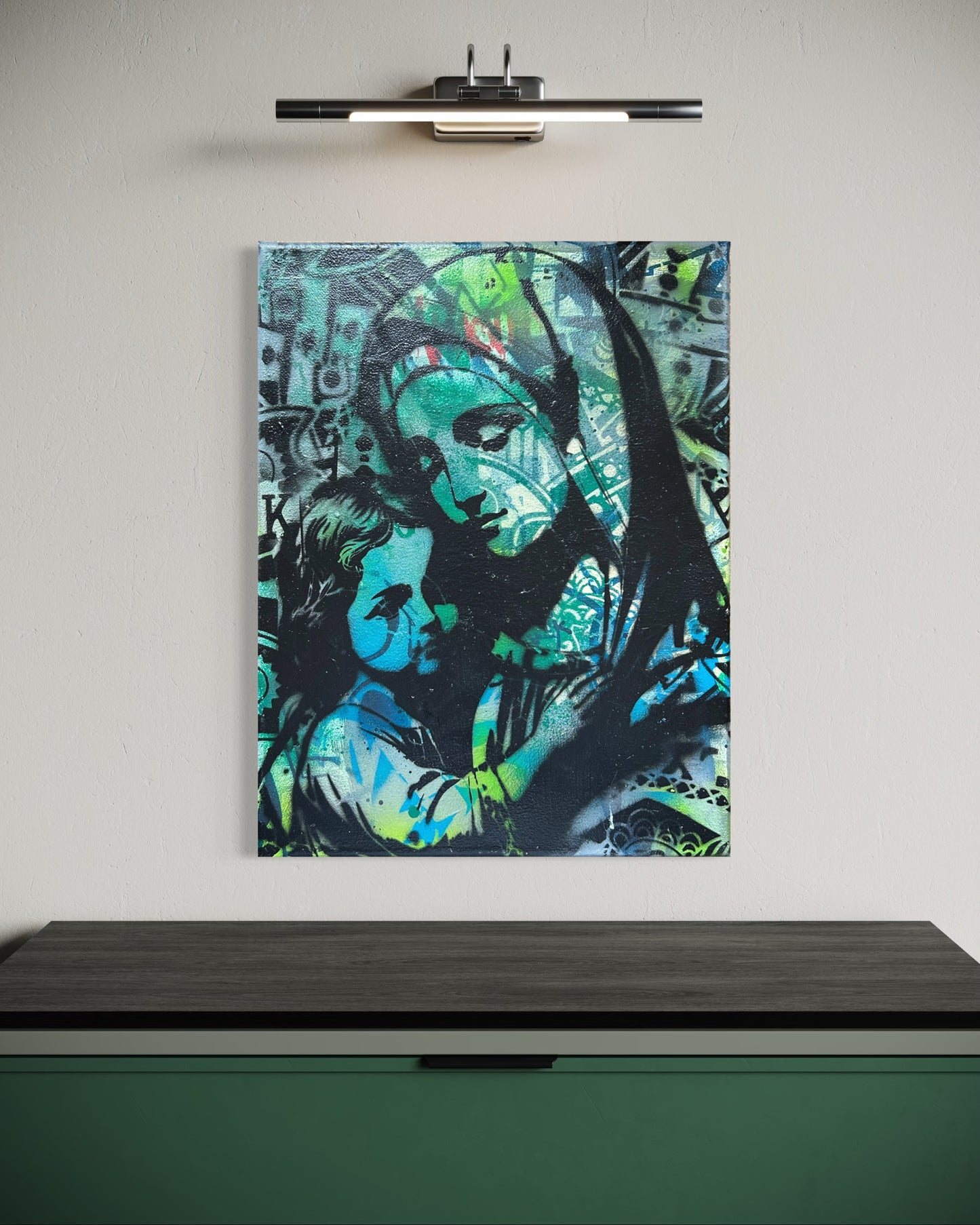 Blue Graffiti Madonna & Child Canvas 36cm x 28cm