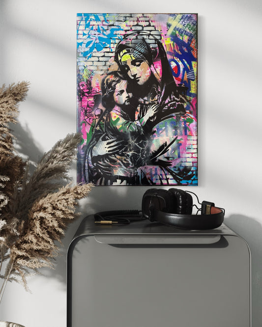 Graffiti Madonna & Child Street Art Canvas 60cmx40cm