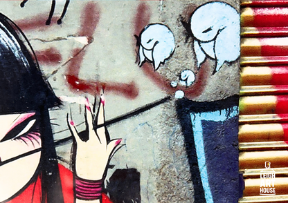 Miss Van Street Art Girl in Blue Dress (Framed) 50cm x 40cm