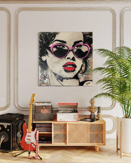 Retro Girl Spray Painted Canvas 60cm x 60cm