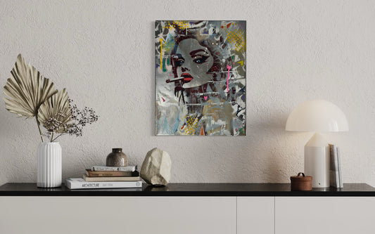 Rockstar Girl Spray Painted Canvas 36x28cm