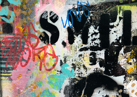 Vintage Smile Spray Painted Canvas 30x25cm