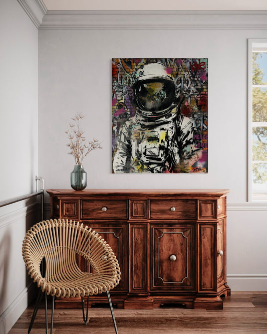 Spaceman Spray Painted Canvas 60x50cm