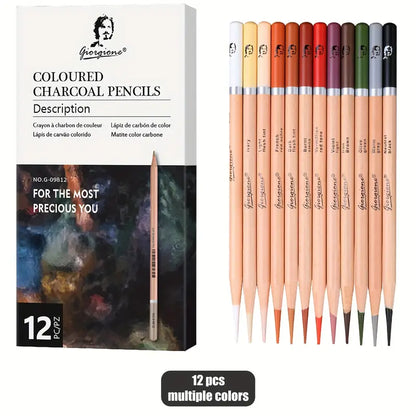 2pcs Wooden Matte Coloured Charcoal & Sketch Pencils Set