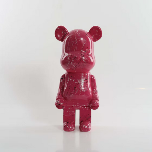 Berry Pink White & Black Marble Bear 28cm