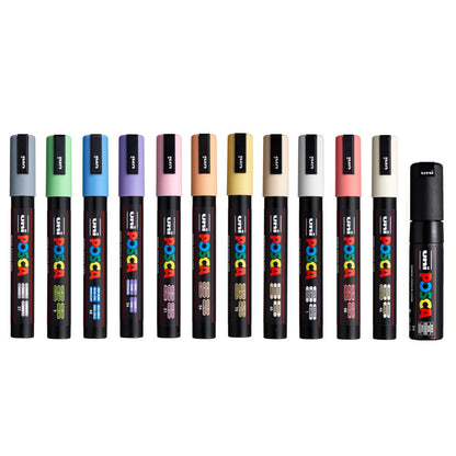 Uni-ball Posca Pastel Colour PC-5M | 7M Marker Pens 12 Pack